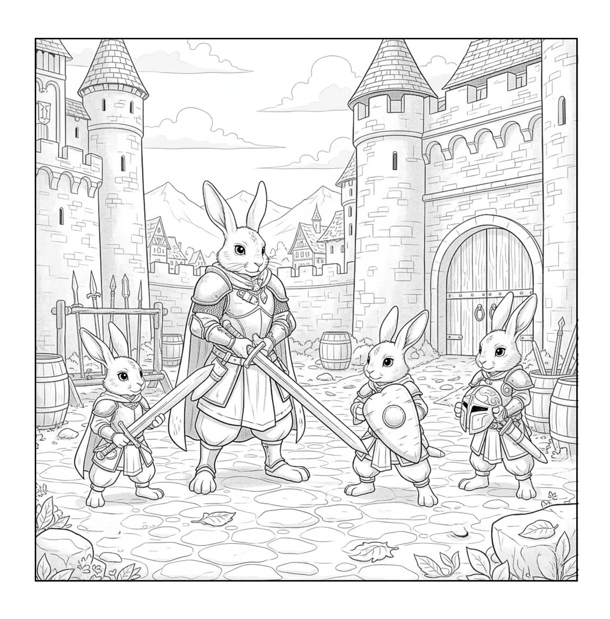 Lapin guerrier à colorier